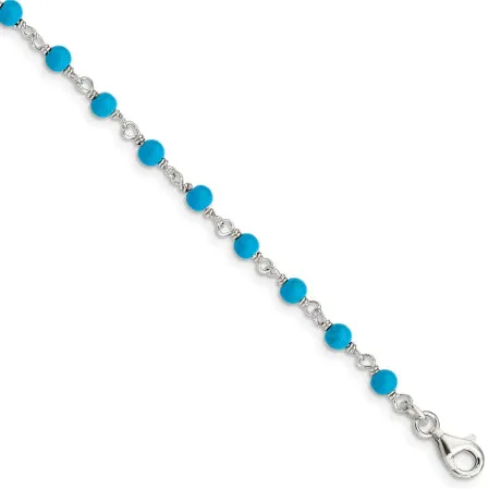 Sterling Silver Genuine Turquoise Bead Polished Bracelet