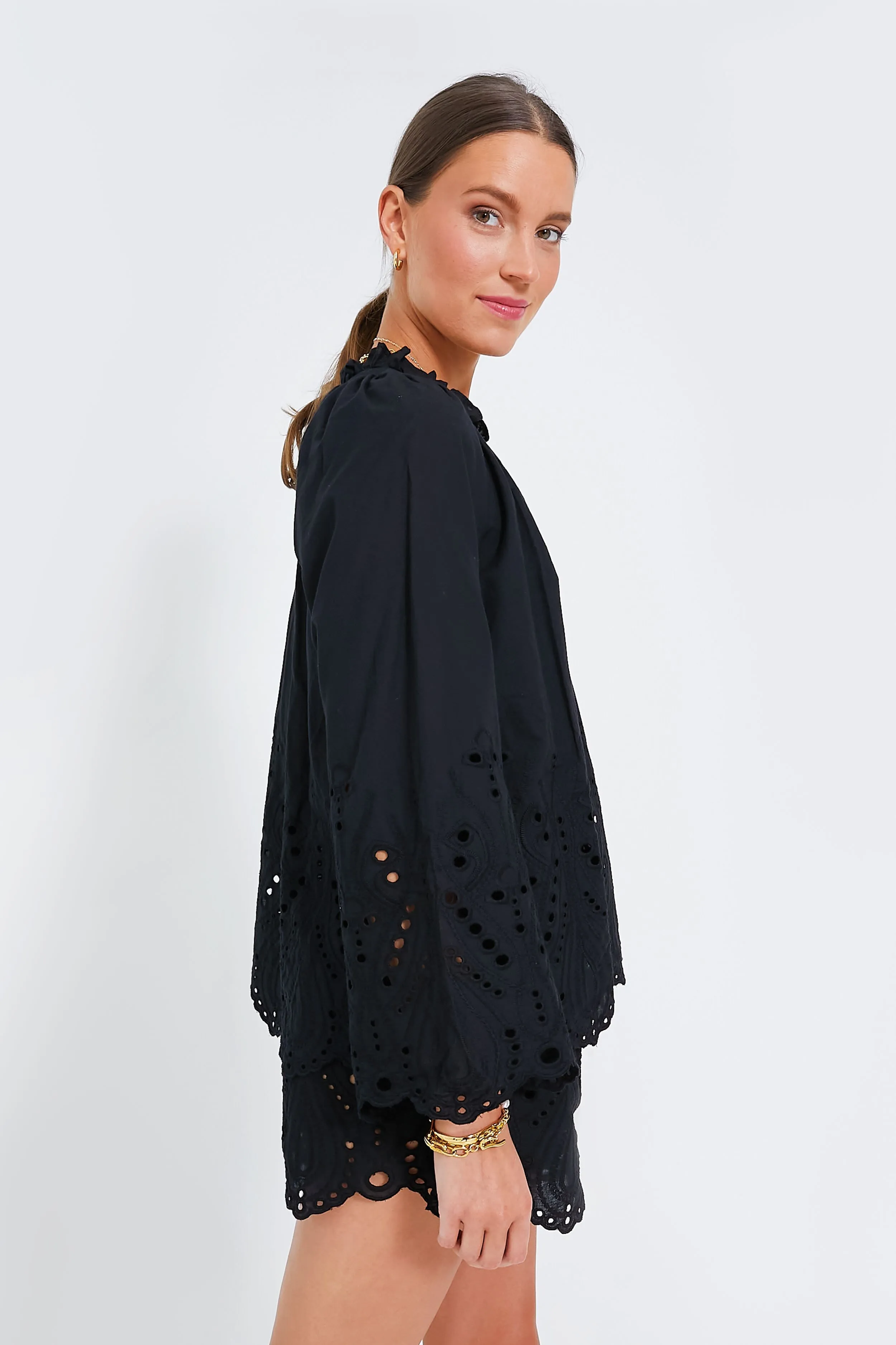 Tangier Border Embroidered Nero Penny Blouse