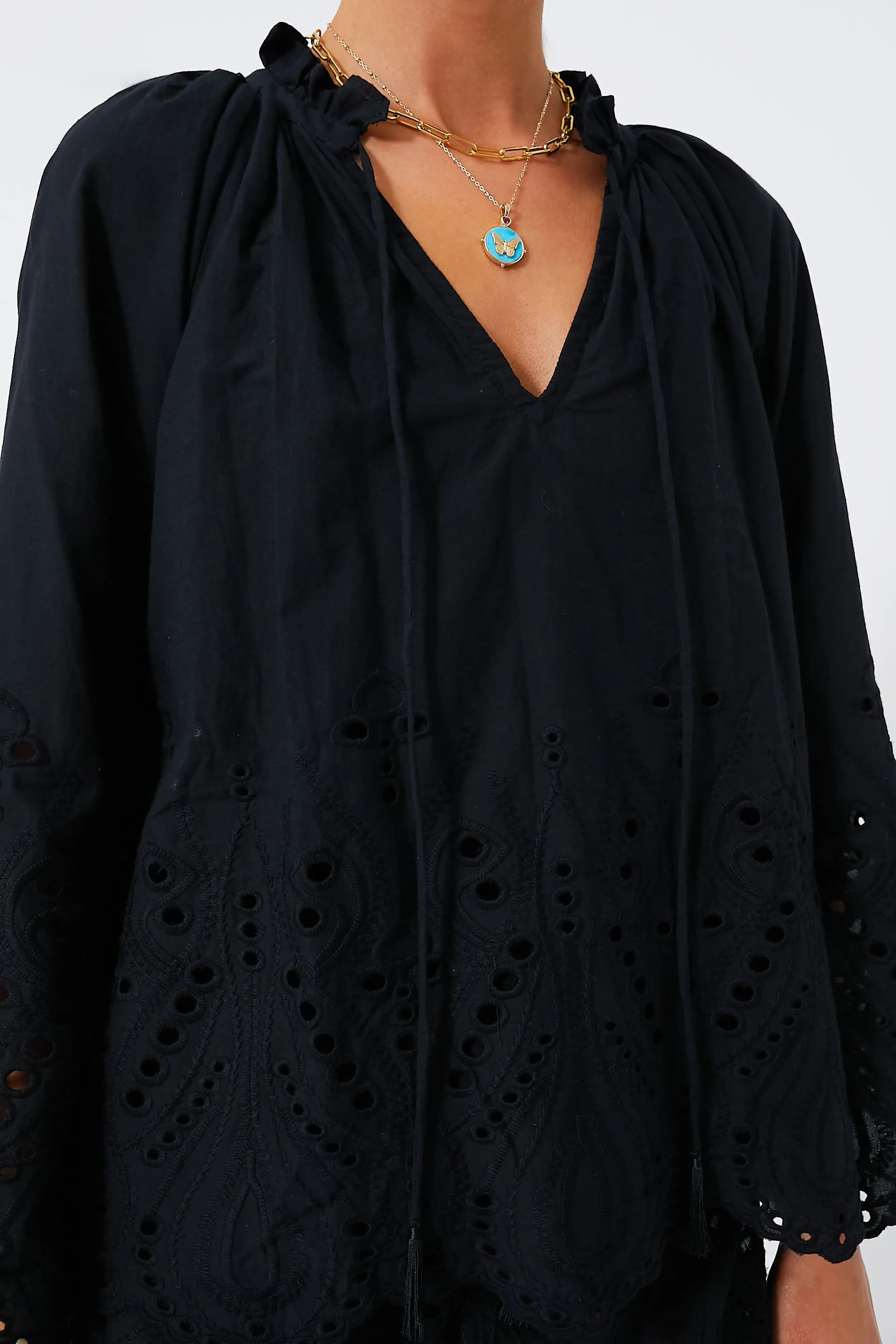 Tangier Border Embroidered Nero Penny Blouse