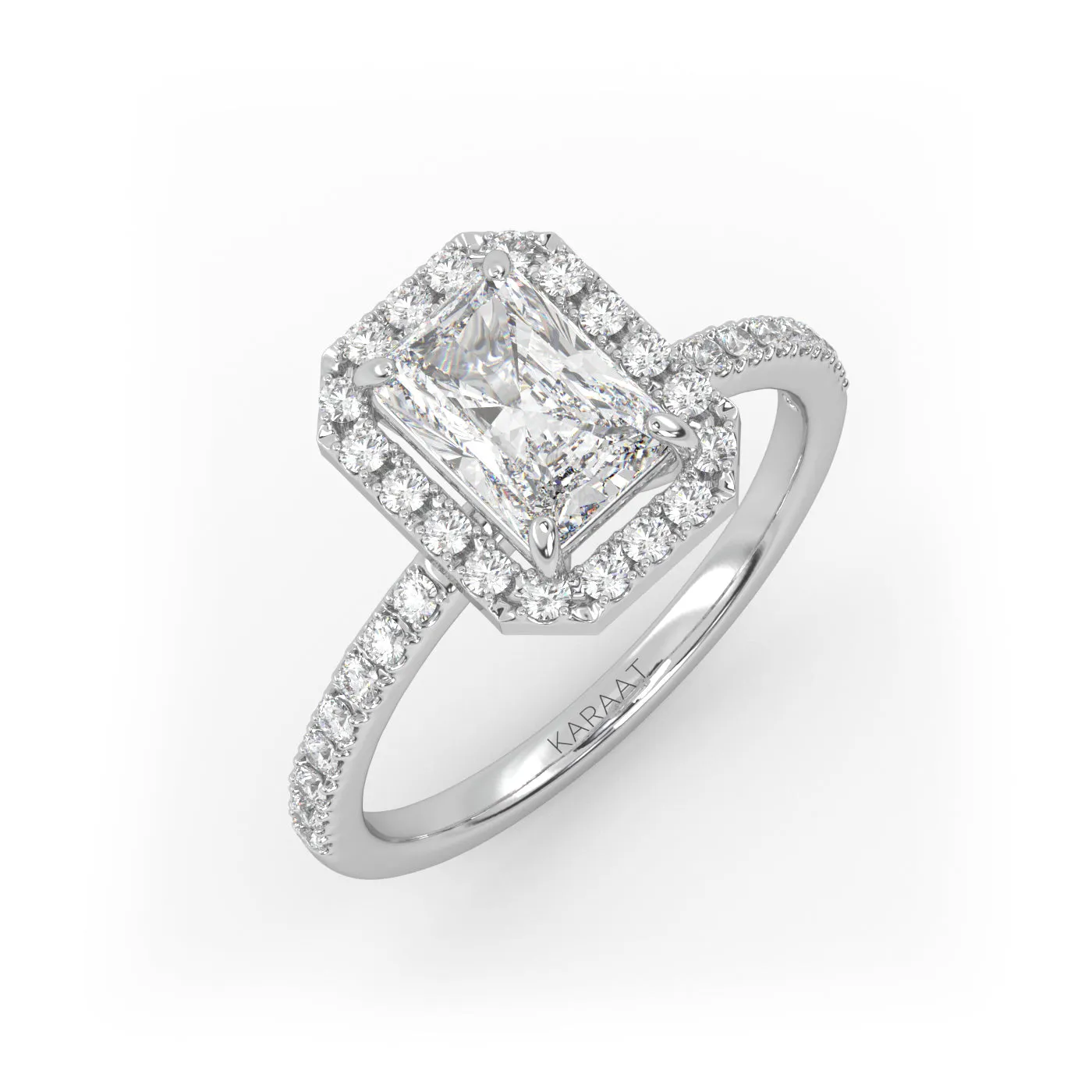 The Radiant Solitaire with Pavé band and Halo