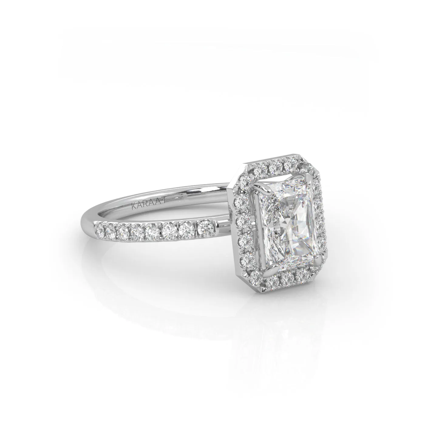 The Radiant Solitaire with Pavé band and Halo