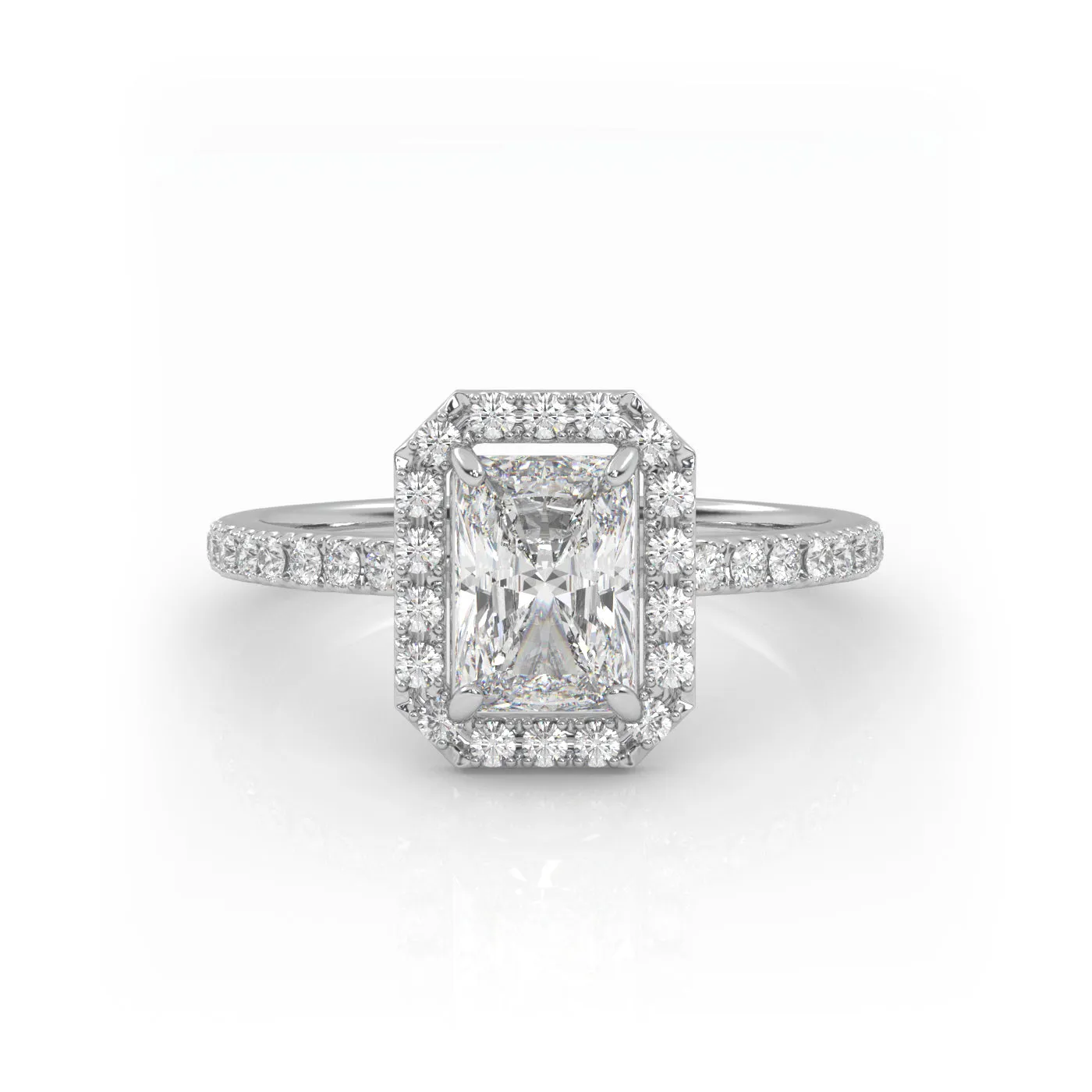 The Radiant Solitaire with Pavé band and Halo