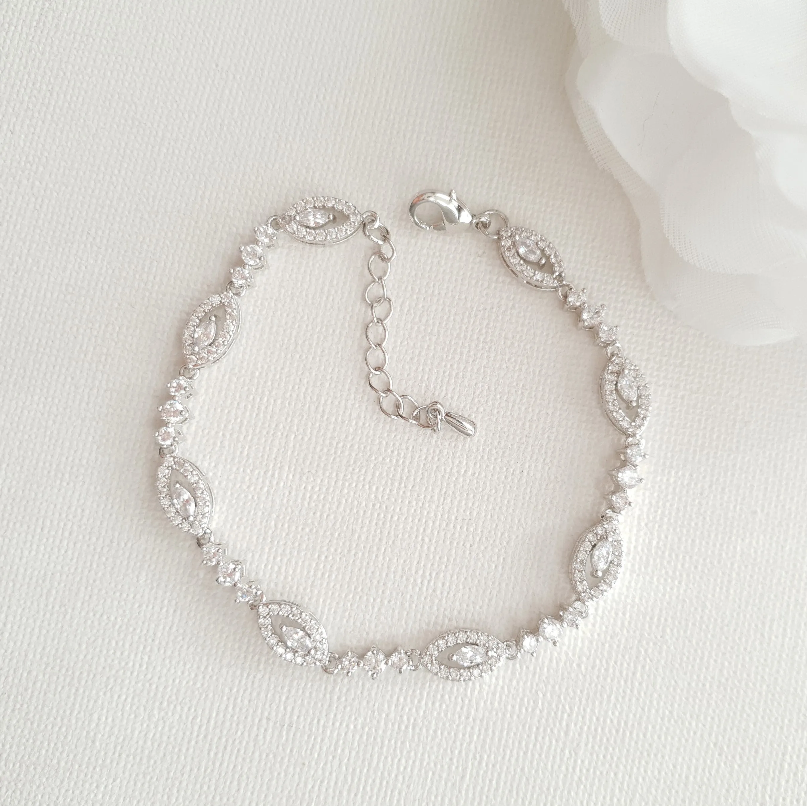 Thin Silver Bridal Bracelet- Hannah