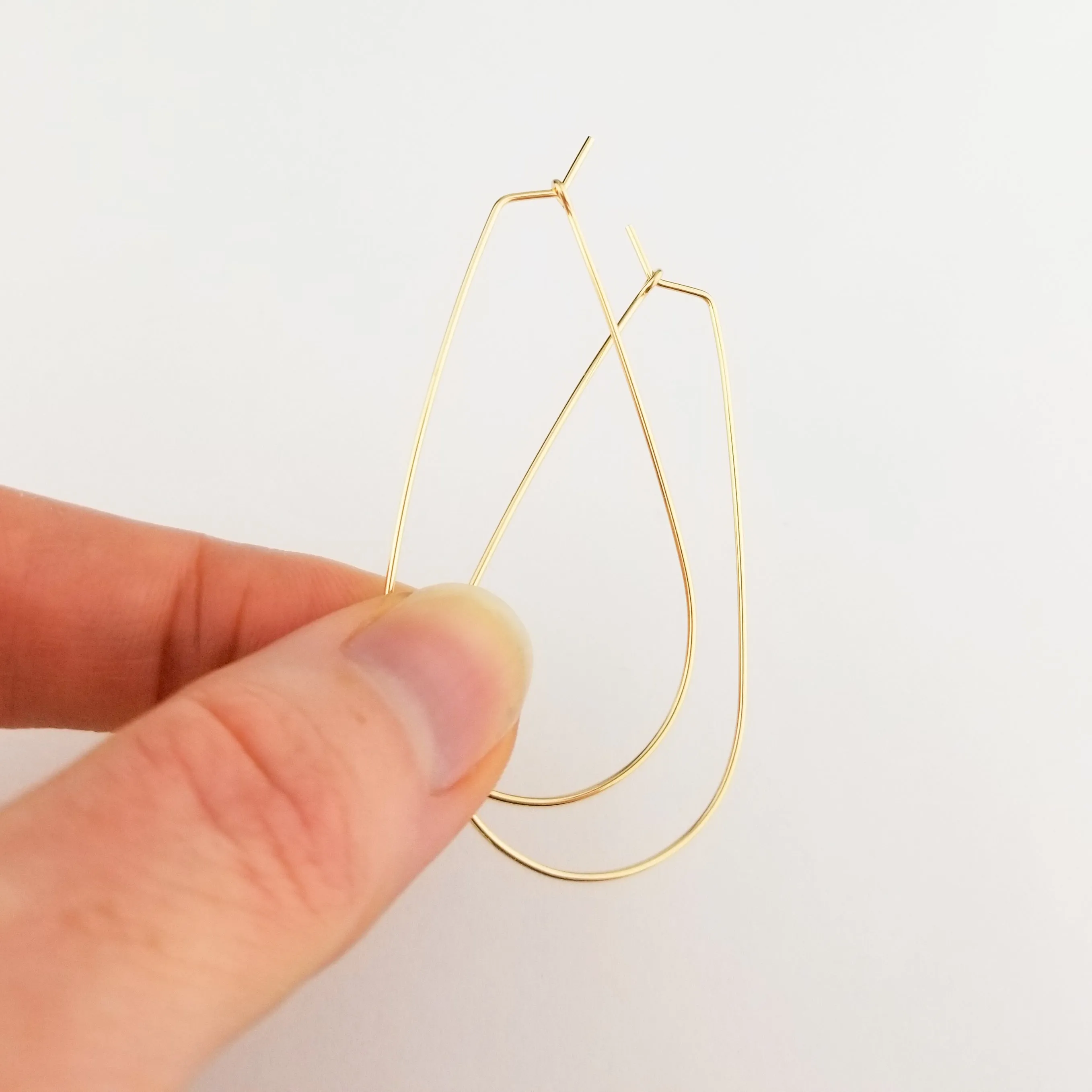 Thin Solid 14k Gold Teardrop Hoop Earrings