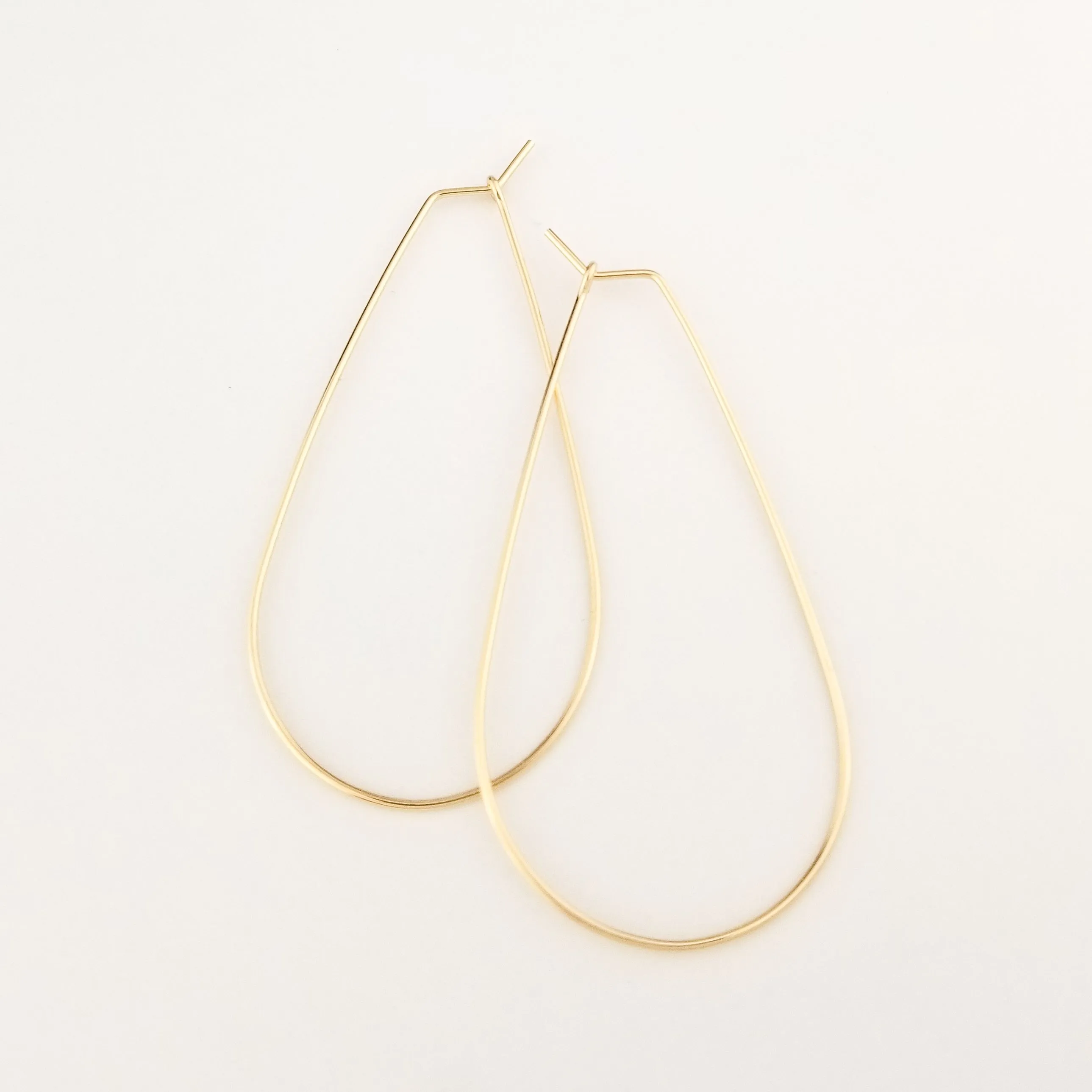 Thin Solid 14k Gold Teardrop Hoop Earrings