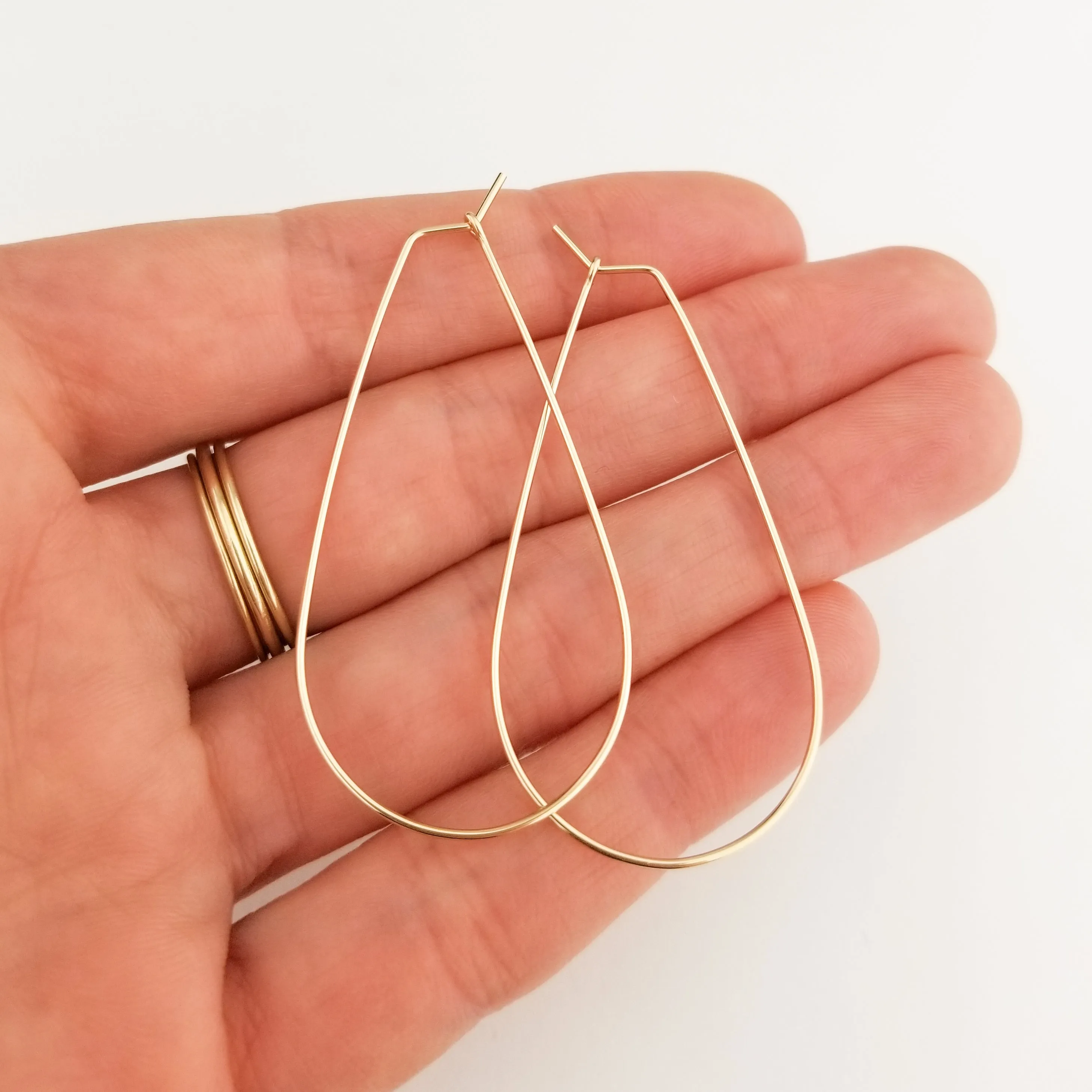 Thin Solid 14k Gold Teardrop Hoop Earrings