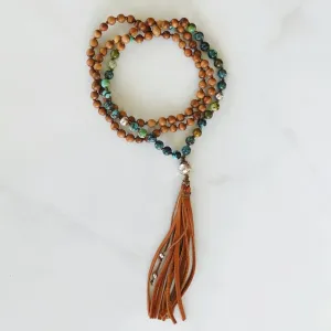 Turquoise and Sandalwood 108 Bead Mala