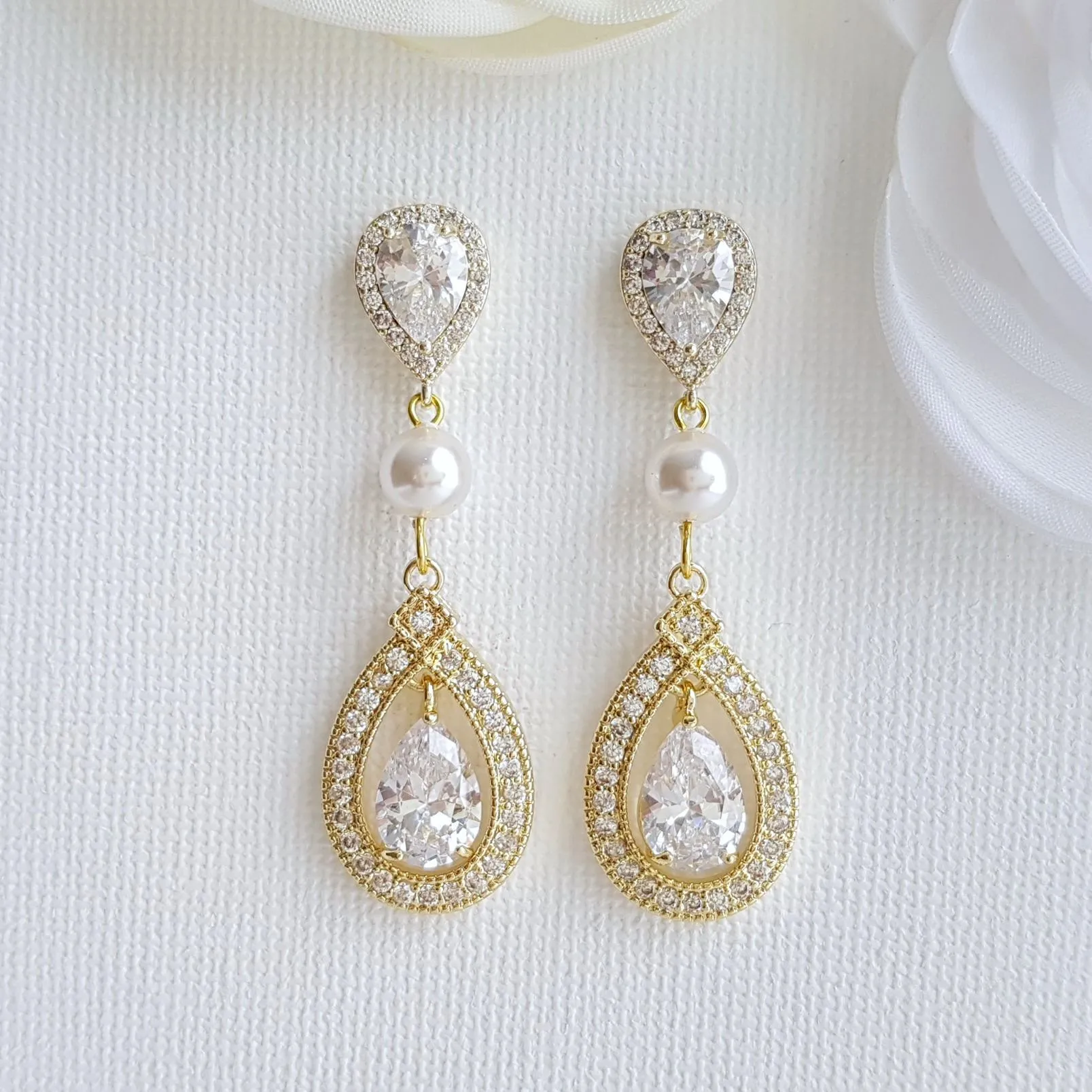 Unpierced Gold Clip On Earrings for Wedding - Sarah