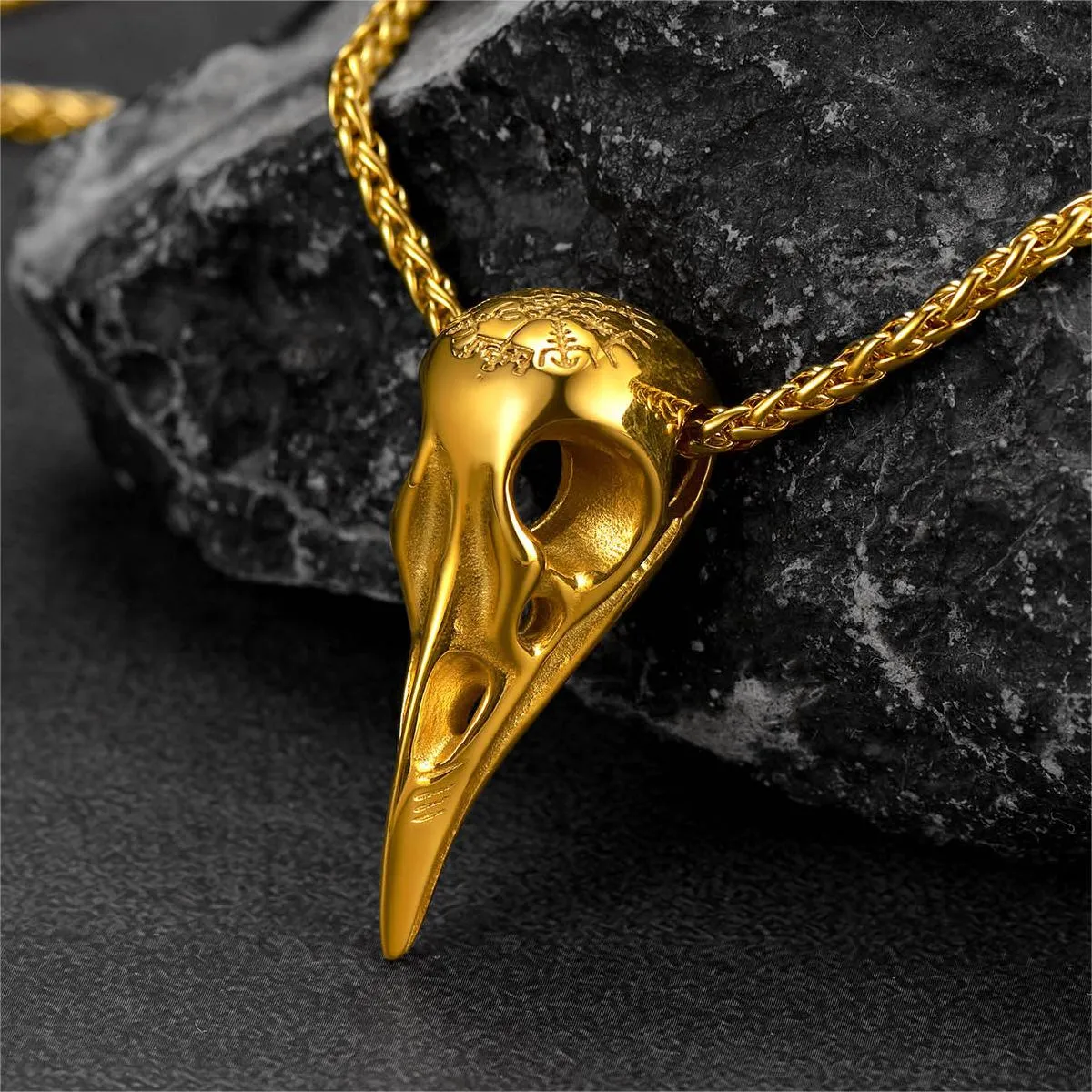 Viking Raven Skull Necklace With Compass for Men