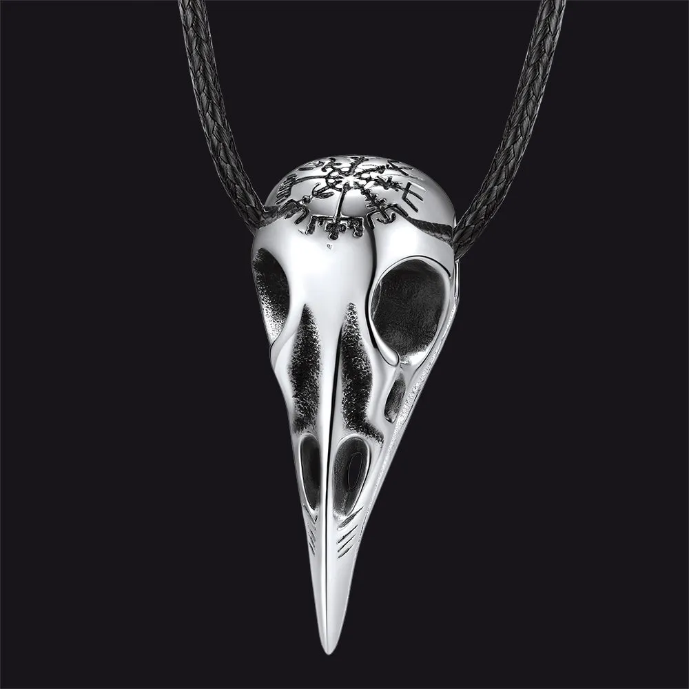 Viking Raven Skull Necklace With Compass for Men