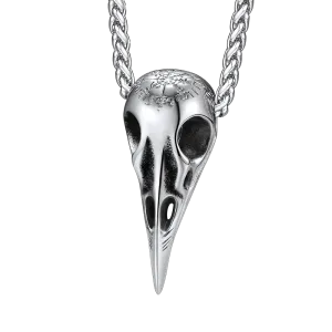 Viking Raven Skull Necklace With Compass for Men