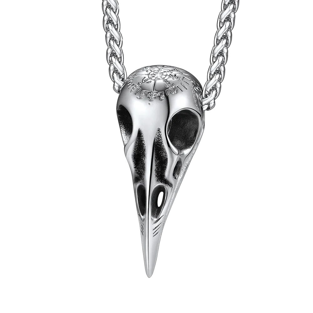 Viking Raven Skull Necklace With Compass for Men