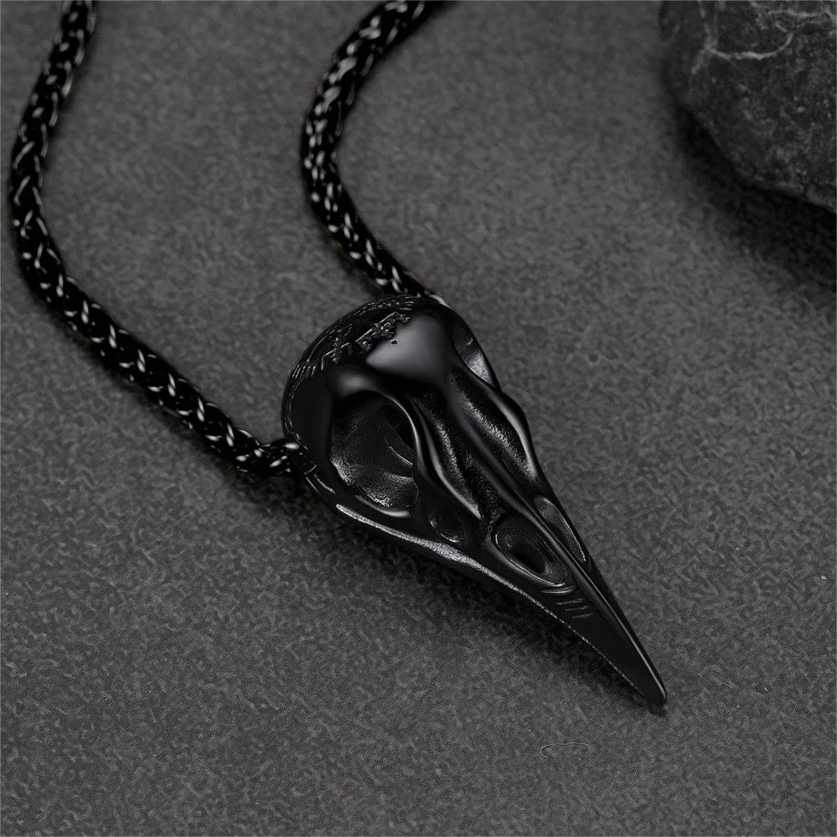 Viking Raven Skull Necklace With Compass for Men