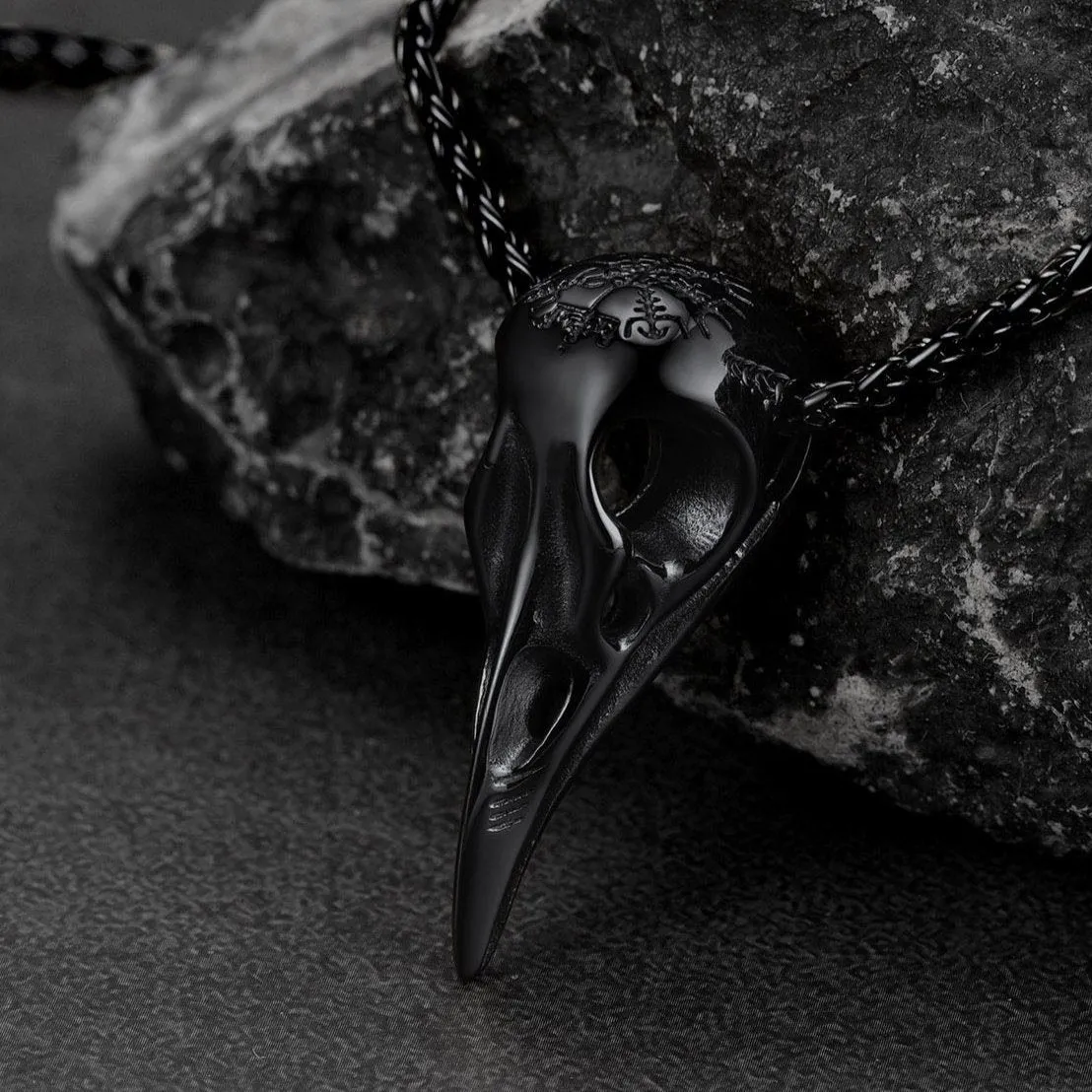 Viking Raven Skull Necklace With Compass for Men