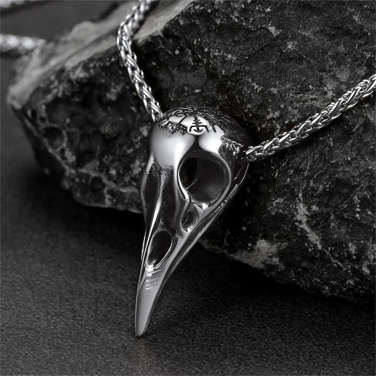 Viking Raven Skull Necklace With Compass for Men