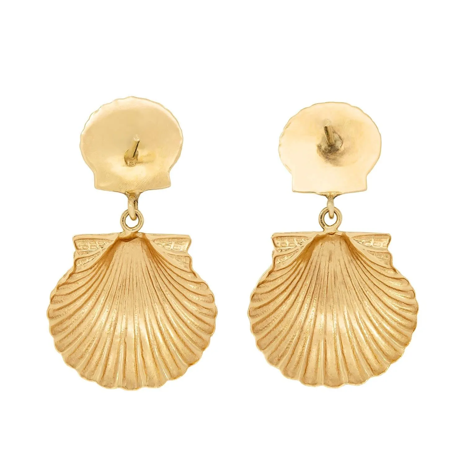 Vintage 18k Clam Shell Drop Earrings