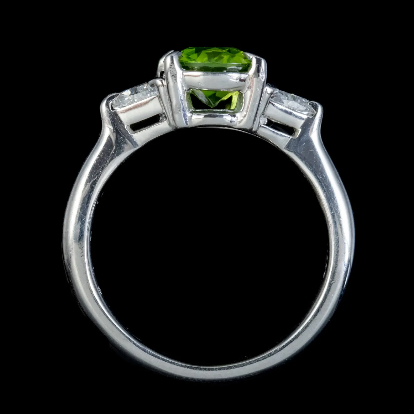 Vintage Peridot Diamond Trilogy Ring Platinum 1.74Ct Peridot Trillion Cut Diamonds