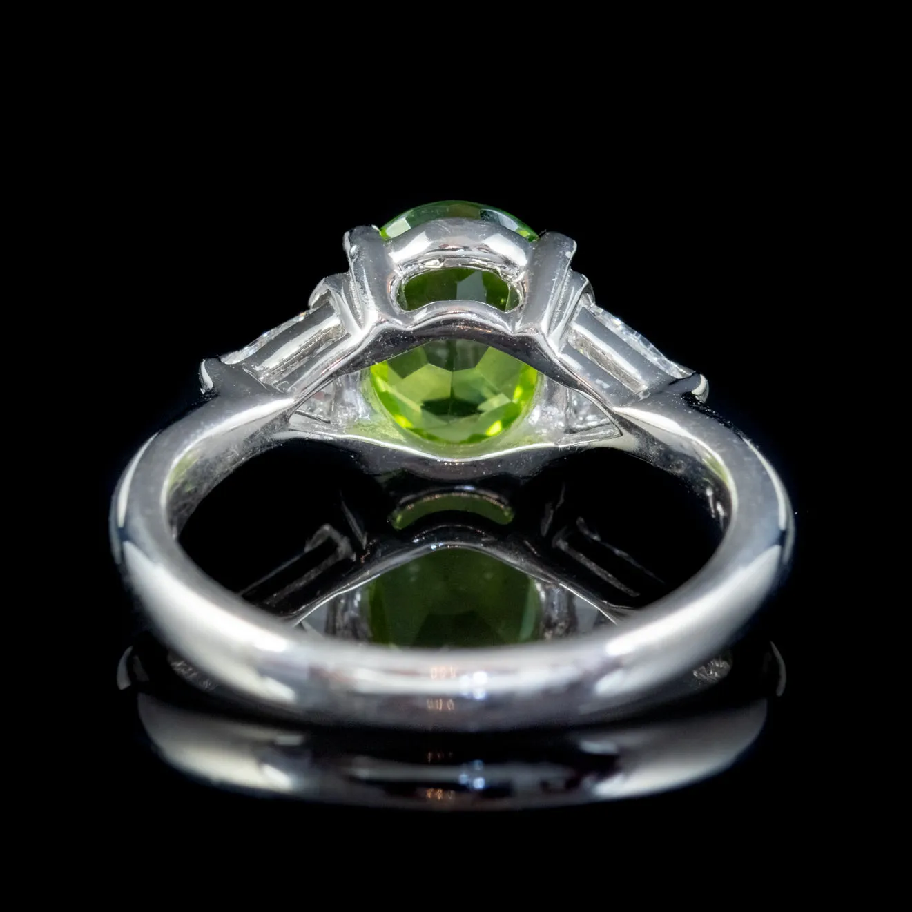 Vintage Peridot Diamond Trilogy Ring Platinum 1.74Ct Peridot Trillion Cut Diamonds