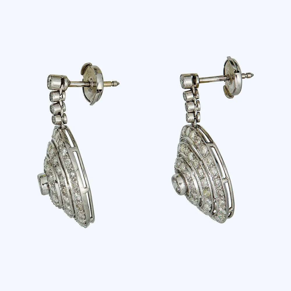 Vintage Platinum Diamond Geometric Earrings