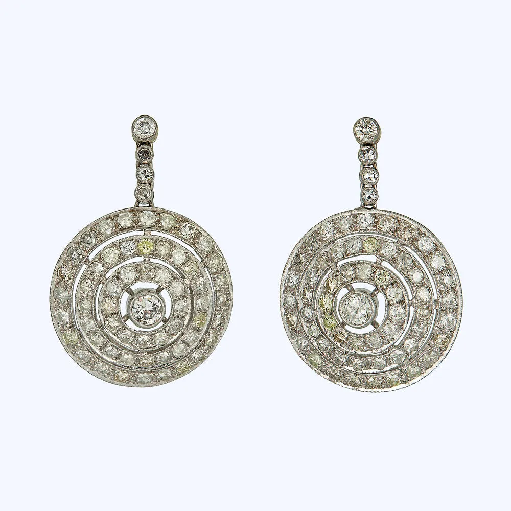 Vintage Platinum Diamond Geometric Earrings