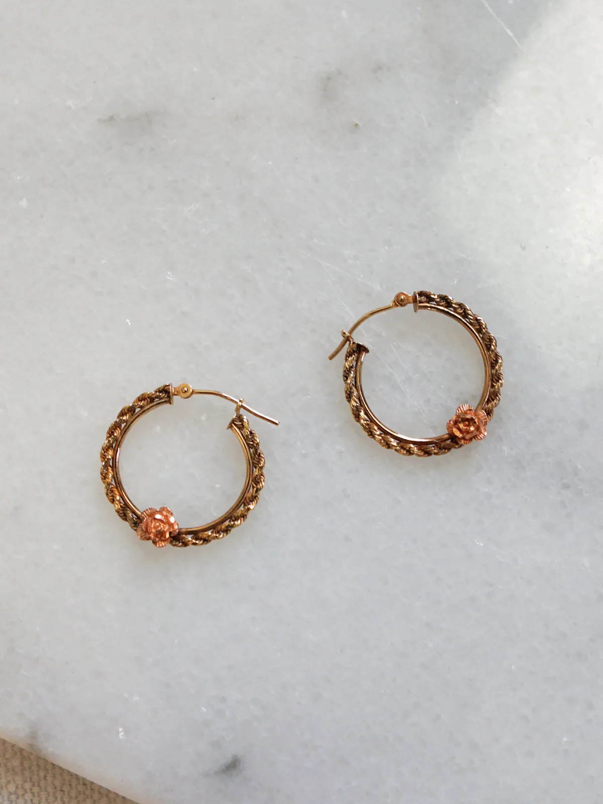 Vintage Rosebud 10k Gold Braided Hoop Earrings