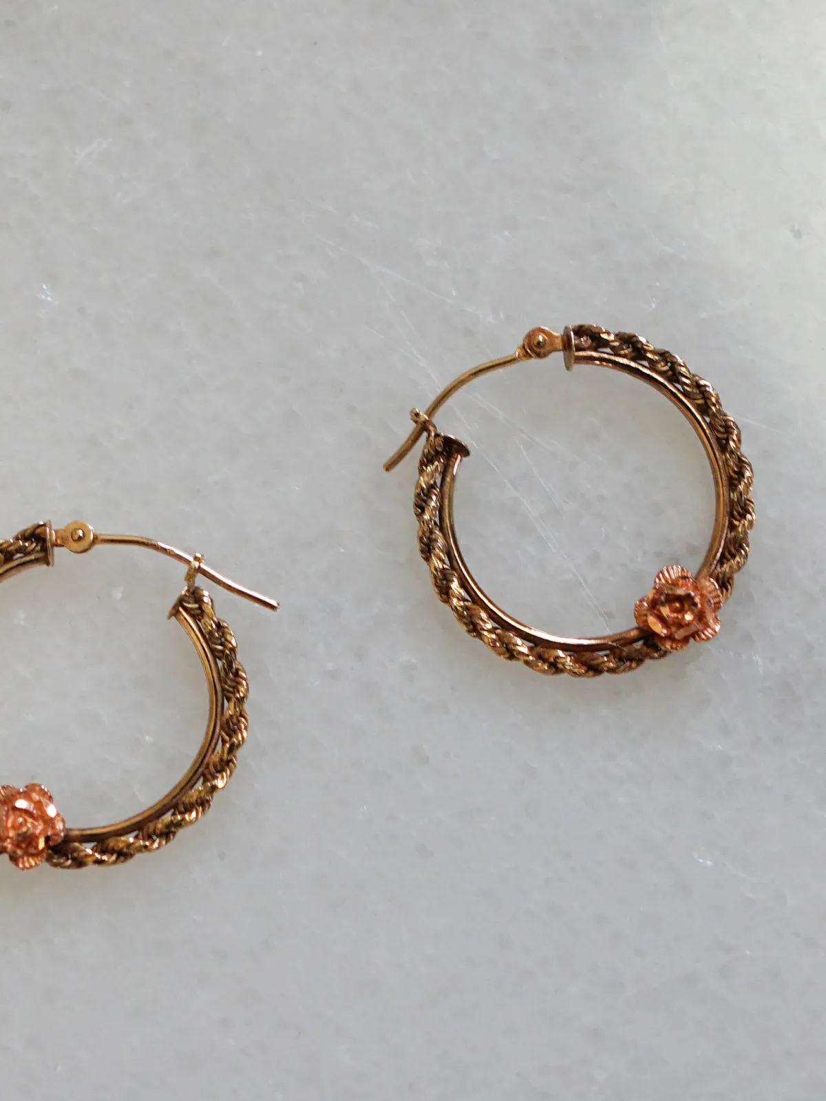 Vintage Rosebud 10k Gold Braided Hoop Earrings