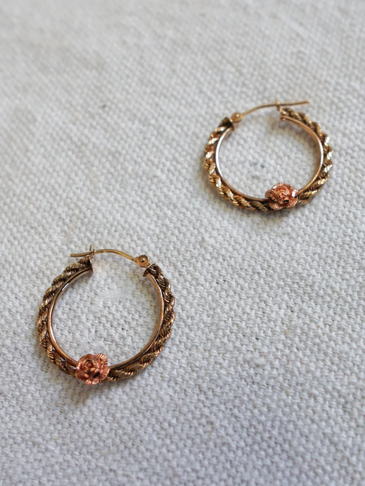 Vintage Rosebud 10k Gold Braided Hoop Earrings