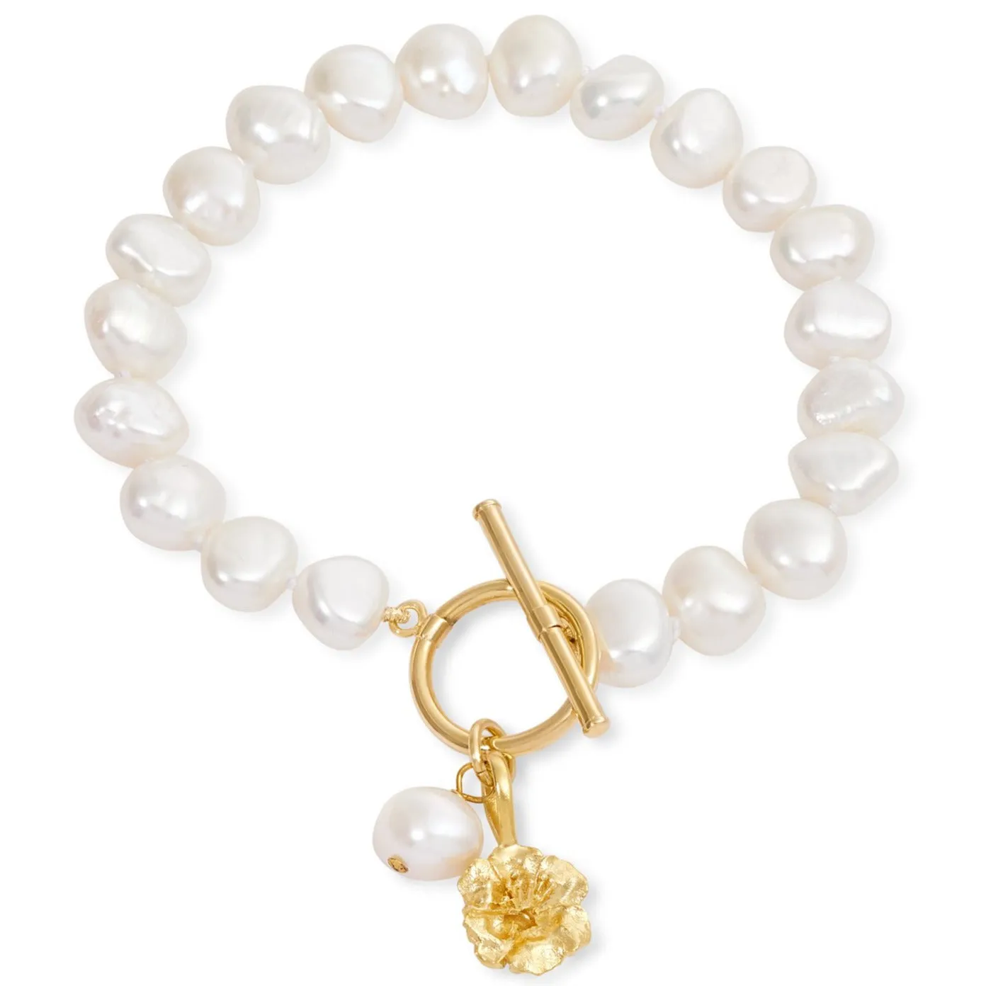 Vita cultured Freshwater Pearl Bracelet with Gold Cherry Blossom Charm