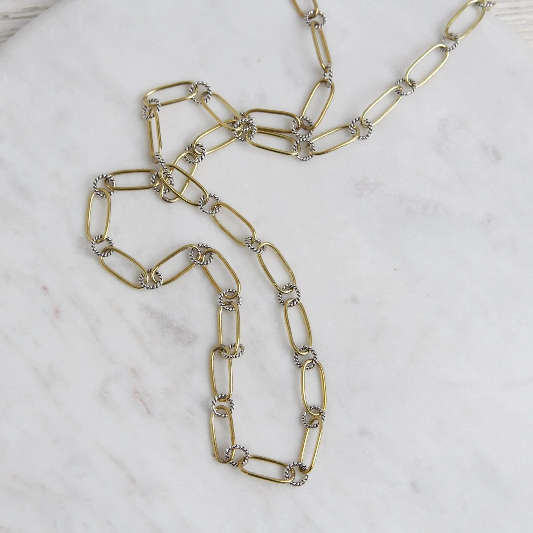 Winding Way Paper Clip Chain - Brass & Sterling Silver - 30"