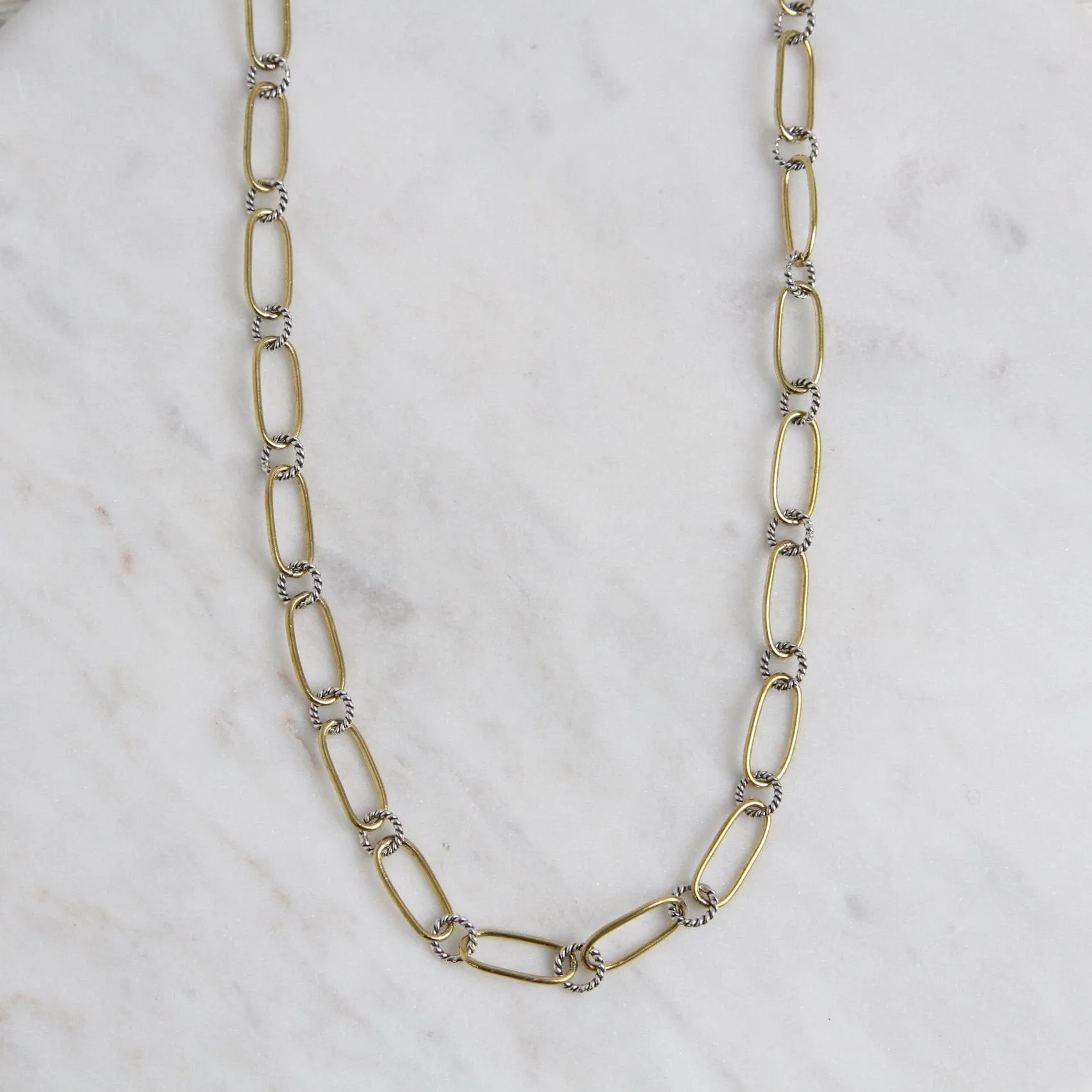 Winding Way Paper Clip Chain - Brass & Sterling Silver - 30"