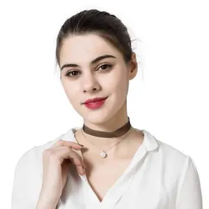 Women's Elegant Pearl Pendant Double Layer Lace Choker Simple Style Punk Necklace