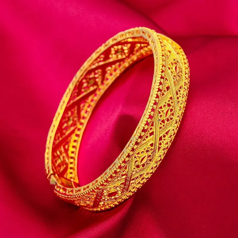 Women's Hand Bracelets Gold Color Exquisite Round Cuff Bangle Bracelet S4292589