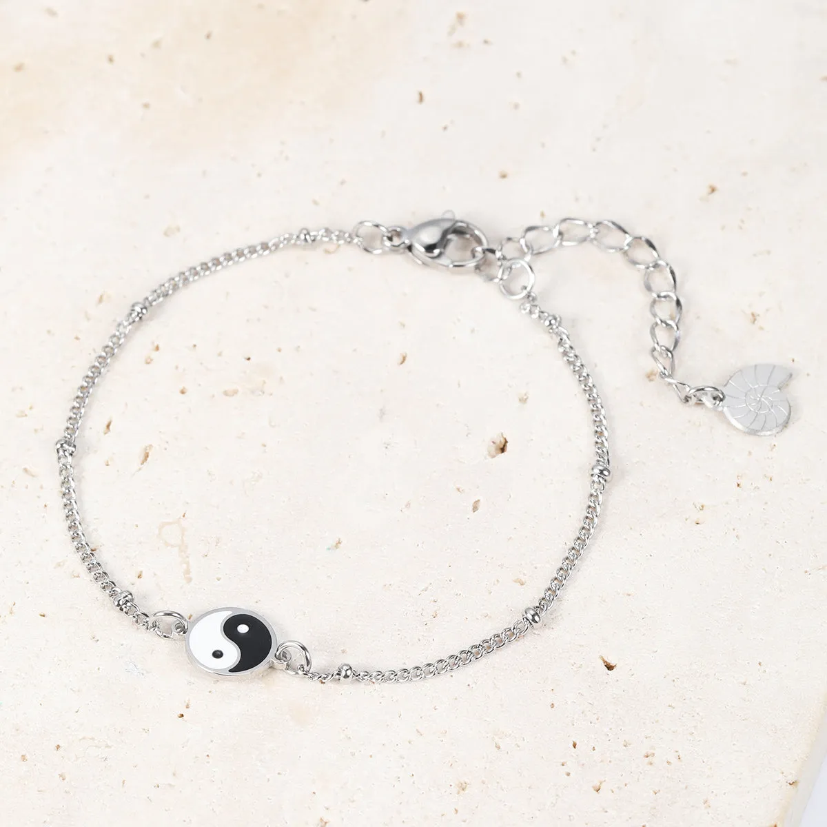 Yin Yang Bead Chain Bracelet Silver